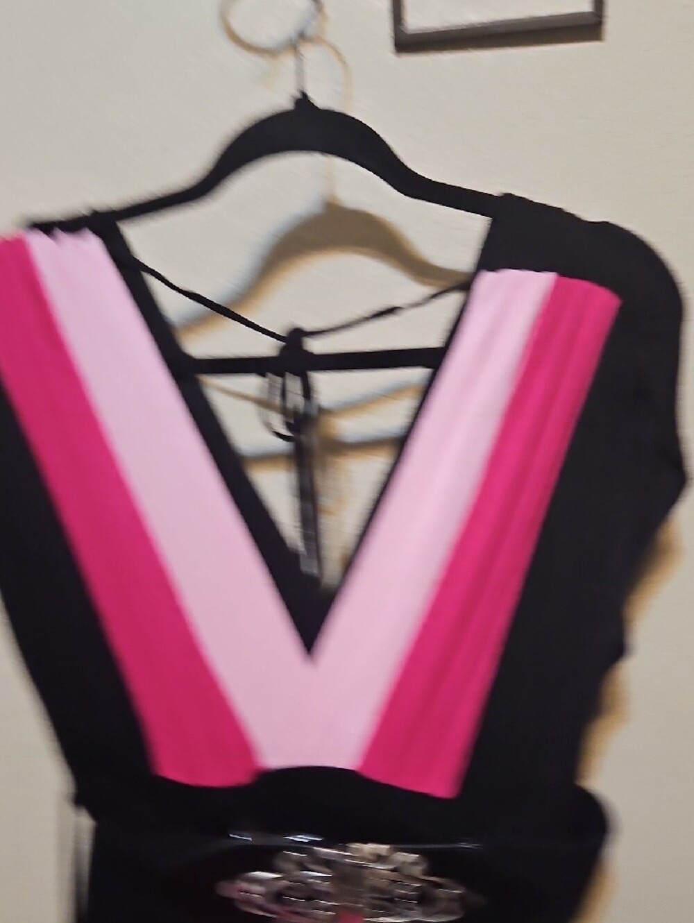 FunFash Black Maxi Dress with Bright Pink and Light Pink Panels - Picture 4 of 9